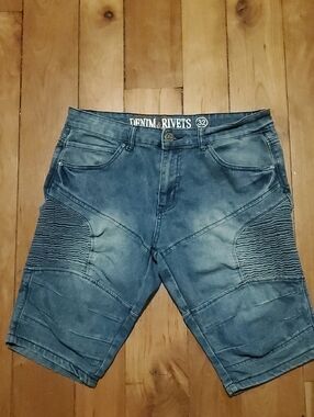Men's Blue Moto Denim Shorts